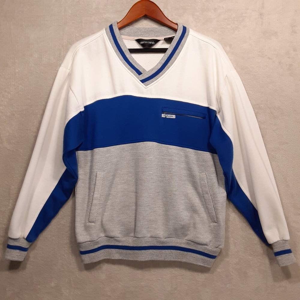 Pierre Cardin Mens V-Neck Pullover Sweater Sz.L/Blue/Color Block/Acrylic Blend